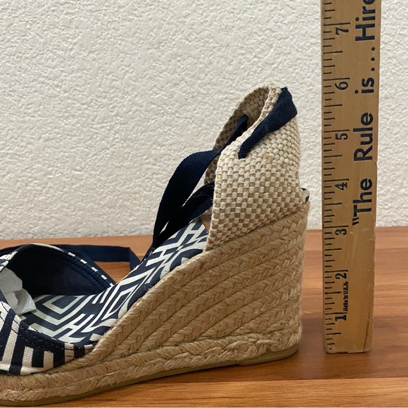TORY BURCH Blue Printed Canvas D'Orsay Pumps Espadrille Sandals Size 40 - Picture 9 of 15